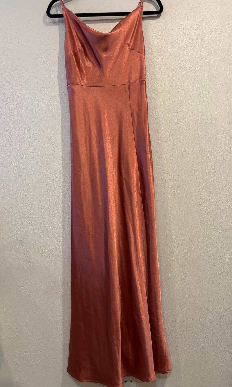 Birdy Grey Slip Dress Spaghetti Straps Maxi Length Size Small Orange Satin